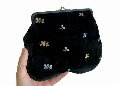 VINTAGE BLACK VELVET CLUTCH/ FITS A PHONE PURSE