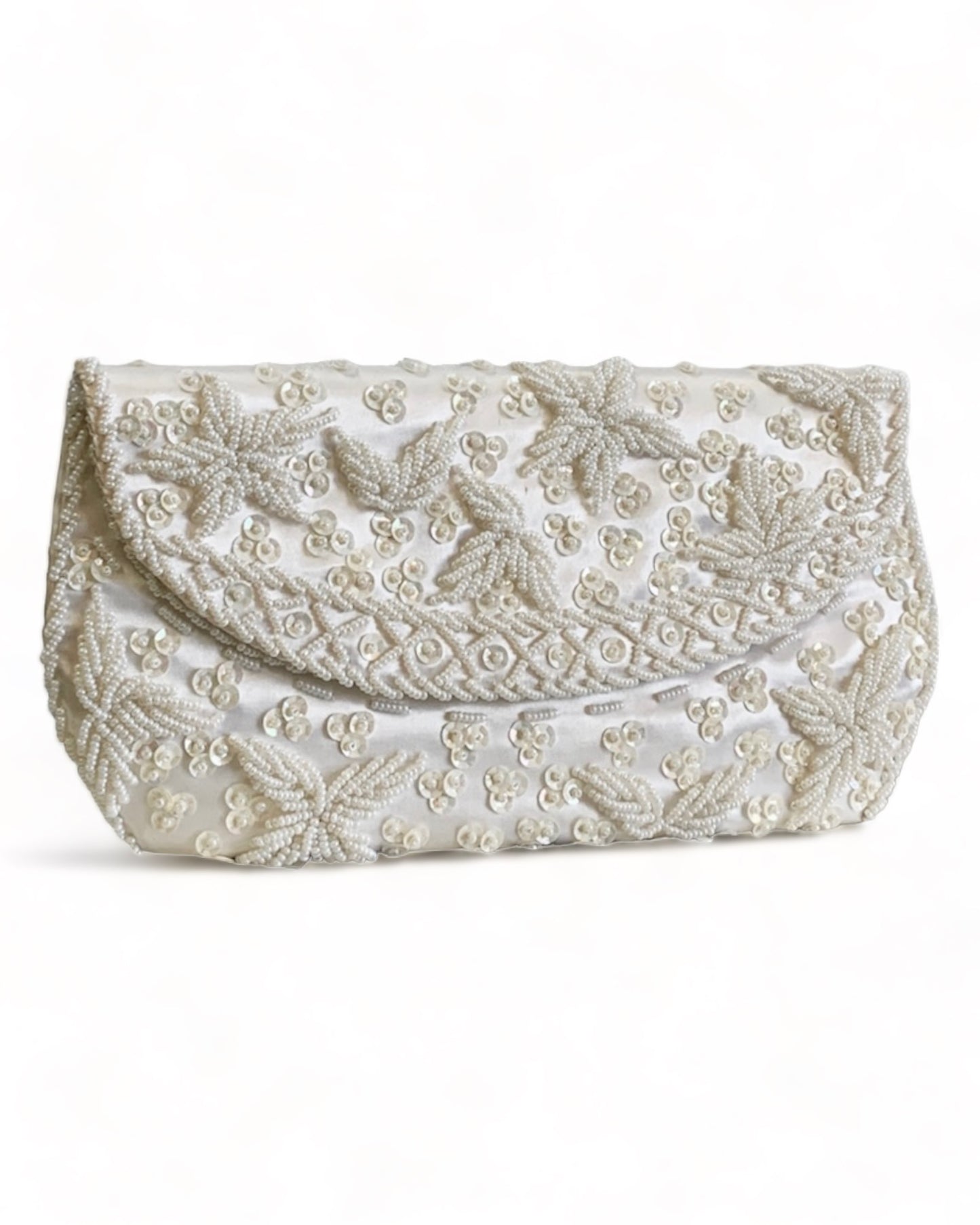 PEARL SATIN BEADED EMBROIDERY CLUTCH FORMAL/WEDDING/ EVENING PURSE