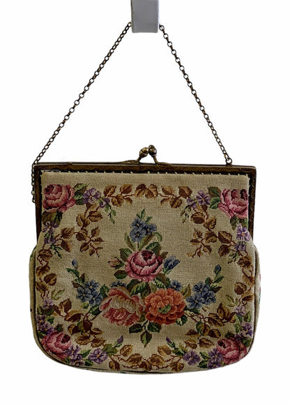VINTAGE TAPESTRY FAUX NEEDLEPOINT VICTORIAN STYLE PURSE