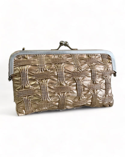 PLEATED LEATHER NICOLE MILLER GOLDTONE CROSSHATCH COIN PURSE