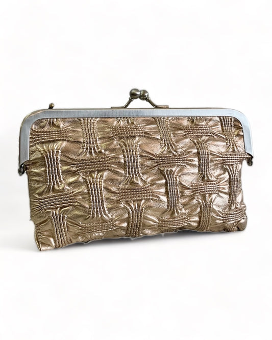 PLEATED LEATHER NICOLE MILLER GOLDTONE CROSSHATCH COIN PURSE