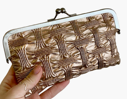 PLEATED LEATHER NICOLE MILLER GOLDTONE CROSSHATCH COIN PURSE