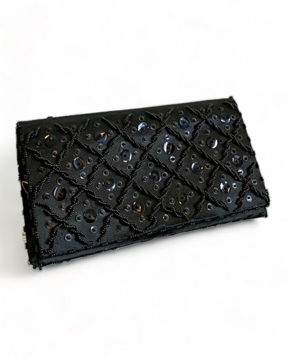 HANDMADE BLACK BEADED & SEQUIN CLUTCH