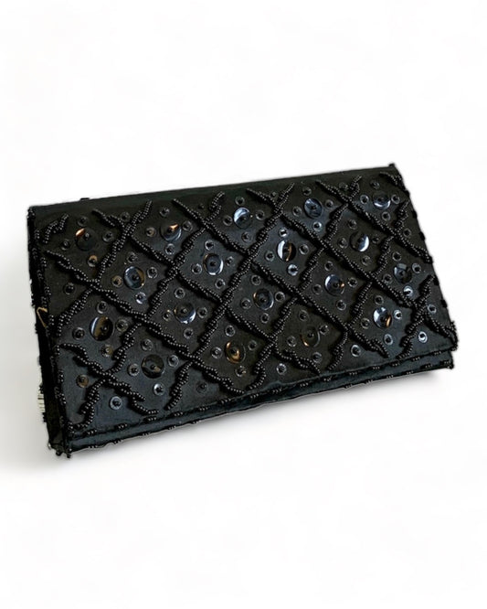 HANDMADE BLACK BEADED & SEQUIN CLUTCH