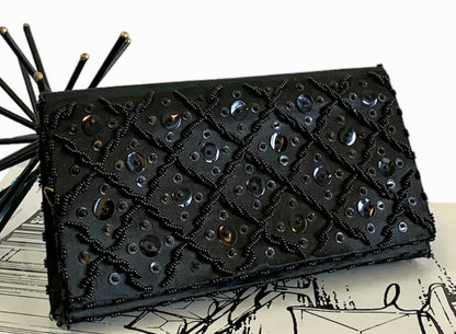 HANDMADE BLACK BEADED & SEQUIN CLUTCH