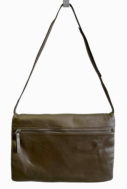 GLOVE LEATHER SOFT OLIVE LEATHER CLUTCH w/ CROSS BODY REMOVABLE SHOULDER STRAP