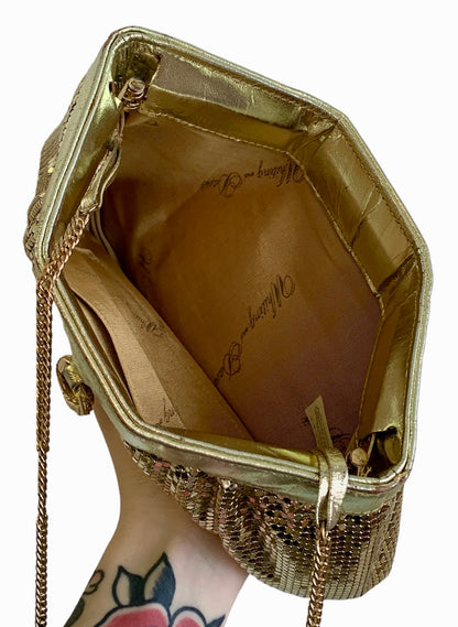 WHITING & DAVIS GOLDTONE MESH CLUTCH CHAIN STRAP SHOULDER BAG