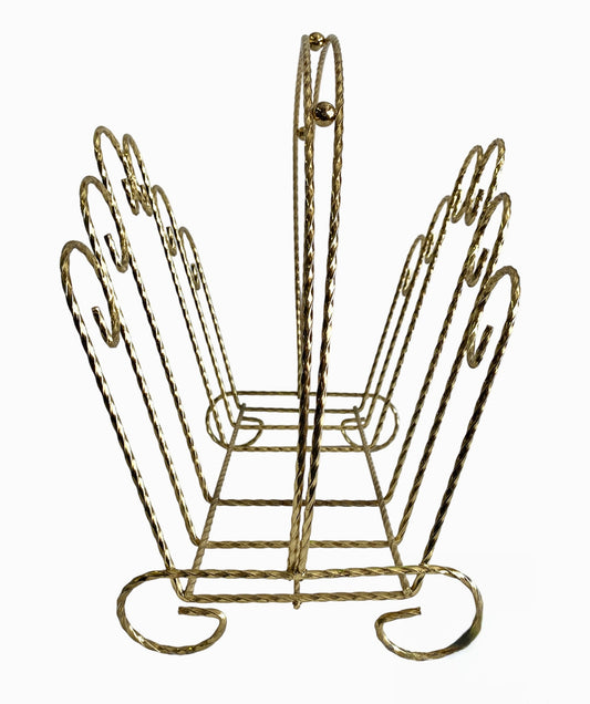 CURLY CUE BRASS MID-CENTURY VINYL RECORD STORAGE/MAGAZINE RACK