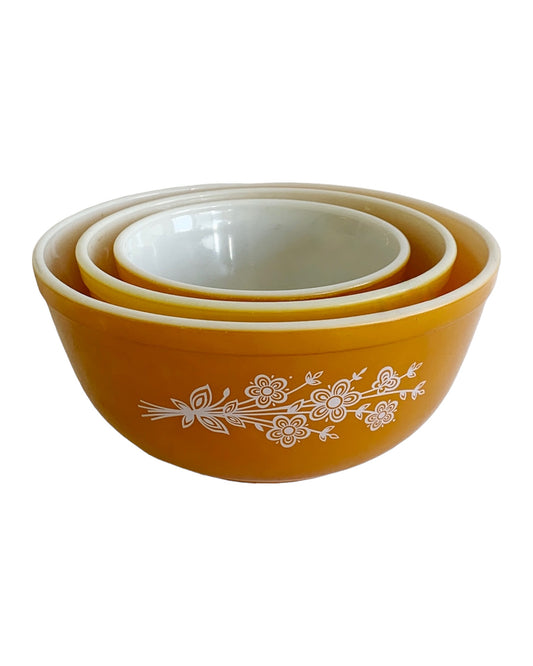 BUTTERFLY GOLD PYREX NESTING MIXING BOWLS- SET OF 3