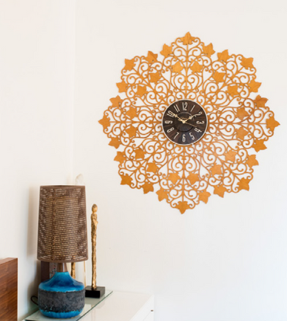 FANTASTIC MASSIVE STATEMENT 34" INGRAHAM WOOD TRELLIS STARBURST | SUNBURST WALL CLOCK