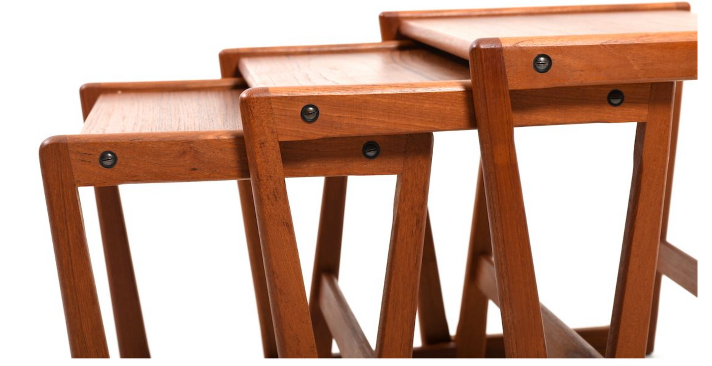 SCULPTURAL 'KUBUS' RANGE SET of 3 TEAK NESTING TABLES by GEORG JENSEN for TONDER MOBELVAERK