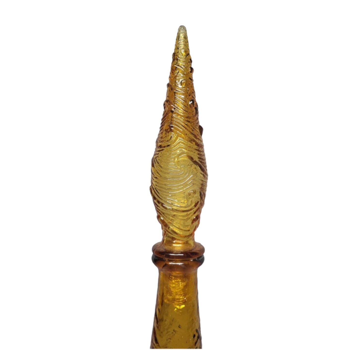 ITALIAN EMPOLI AMBER GLASS WAVES GENIE BOTTLE w/ STOPPER