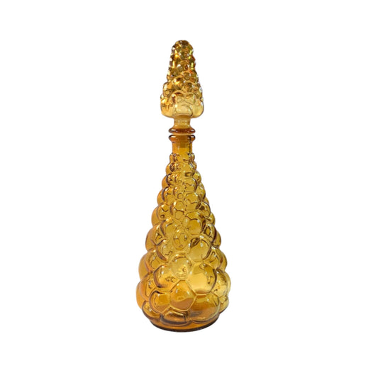 1970s ITALIAN EMPOLI AMBER GRAPE BUBBLE GENIE BOTTLE w/ STOPPER