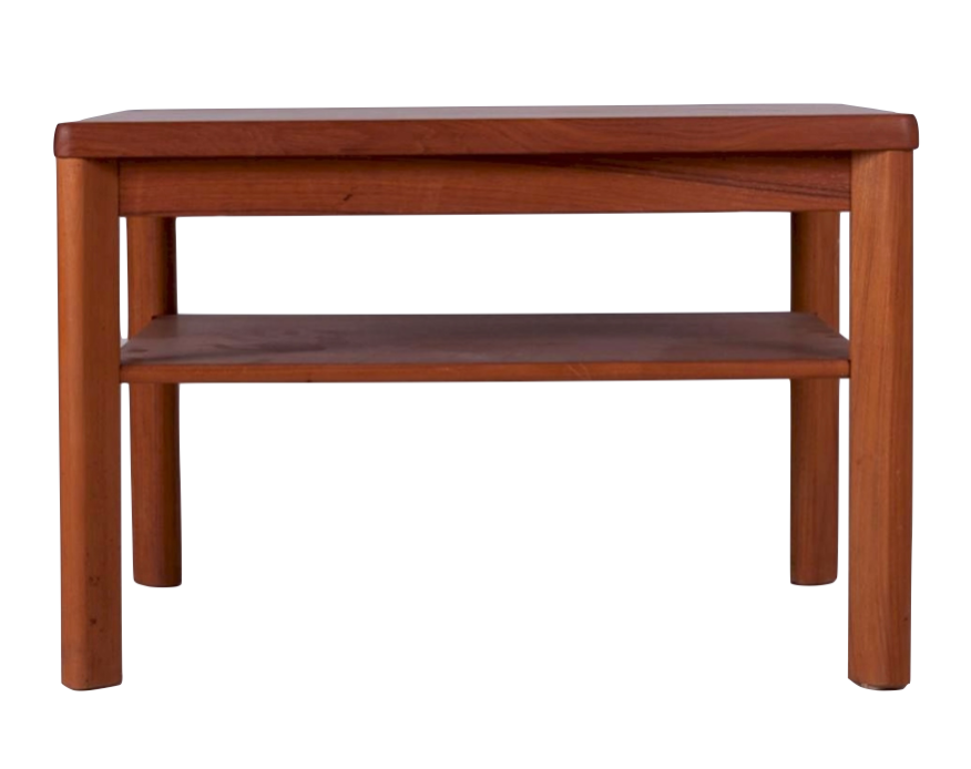 HEAVY TEAK TOFTEN SIDE TABLE UNIQUE ANGLED LEGS LOWER SHELF DANISH MADE