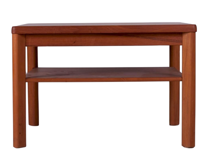 HEAVY TEAK TOFTEN SIDE TABLE UNIQUE ANGLED LEGS LOWER SHELF DANISH MADE