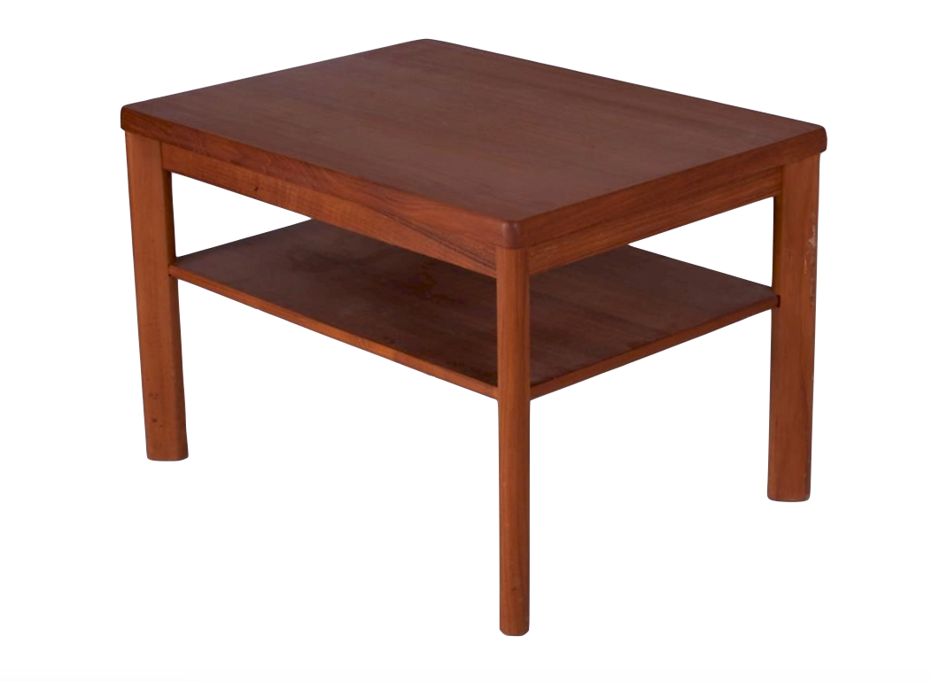 HEAVY TEAK TOFTEN SIDE TABLE UNIQUE ANGLED LEGS LOWER SHELF DANISH MADE