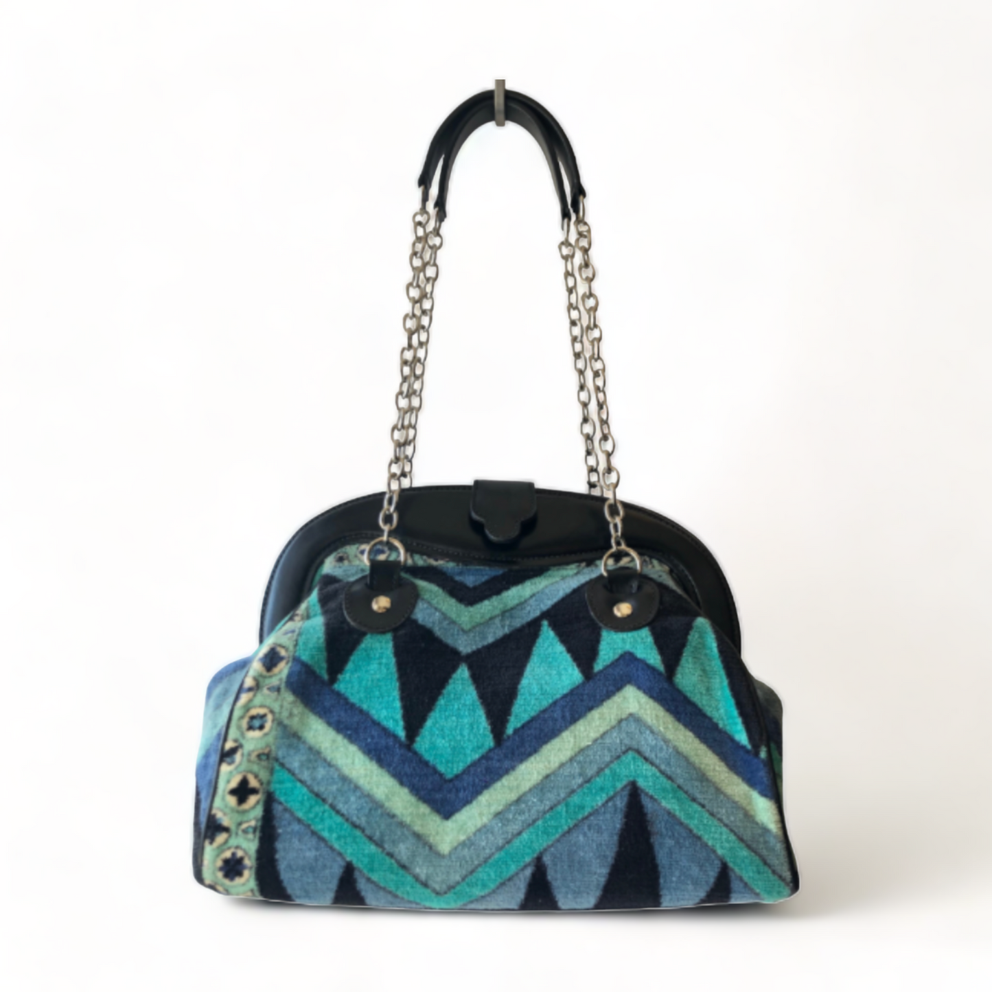 RESTORED 'EMILIO PUCCI BAG by JANA' VELVET & LEATHER TOP HANDLE HANDBAG PURSE