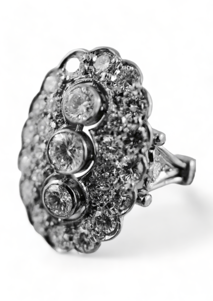 SUSPENDED WHILE SEEK UPDATED APPRAISAL on the PRECIOUS METALS/INQUIRE WITH INTEREST/  ART DECO PLATINUM & 18K WHITE GOLD DIAMOND RING, SIZE 8 SOLD w/ APPRAISAL