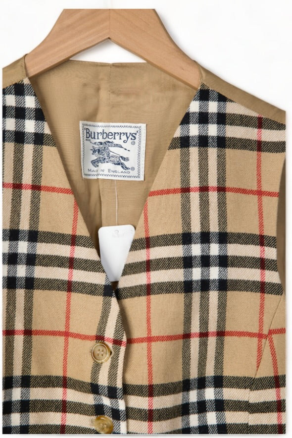 ADORABLE VINTAGE WOOL BURBERRY TARTAN PLAID BUTTON DOWN