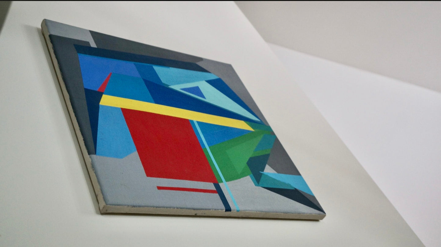 HARD EDGE GEOMETRIC ABSTRACT PAINTING on STRETCHED CANVAS RAW EDGE
