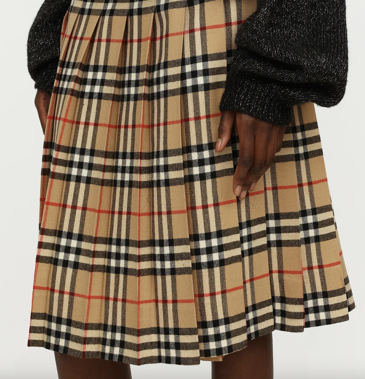 VINTAGE BURBERRY WOOL NOVA CHECK PLAID PLEATED A-LINE LONG MIDI SKIRT