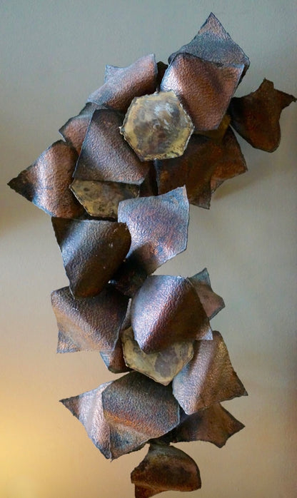 TORCH CUT BRUTALIST WALL ART BEAUTIFUL COLORS/PATINA INTERESTING ASYMETRICAL SHAPE