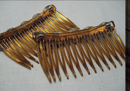 VINTAGE SILVER, TURQUOISE EMBELLISHED HAIR COMB JEWELRY