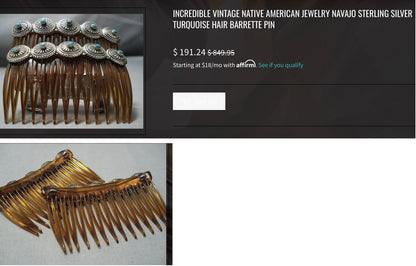 VINTAGE SILVER, TURQUOISE EMBELLISHED HAIR COMB JEWELRY