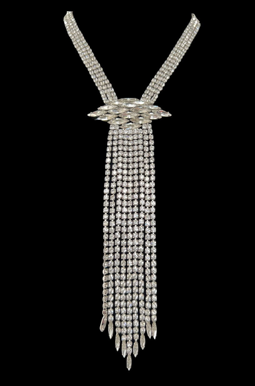BOOK PIECE UNSIGNED SHERMAN CLEAR SWAROVSKI CRYSTAL RHINESTONE UNIQUE NECKLACE