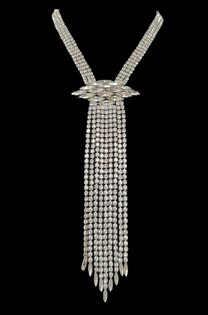 BOOK PIECE UNSIGNED SHERMAN CLEAR SWAROVSKI CRYSTAL RHINESTONE UNIQUE NECKLACE