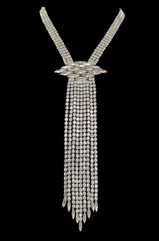 BOOK PIECE UNSIGNED SHERMAN CLEAR SWAROVSKI CRYSTAL RHINESTONE UNIQUE NECKLACE