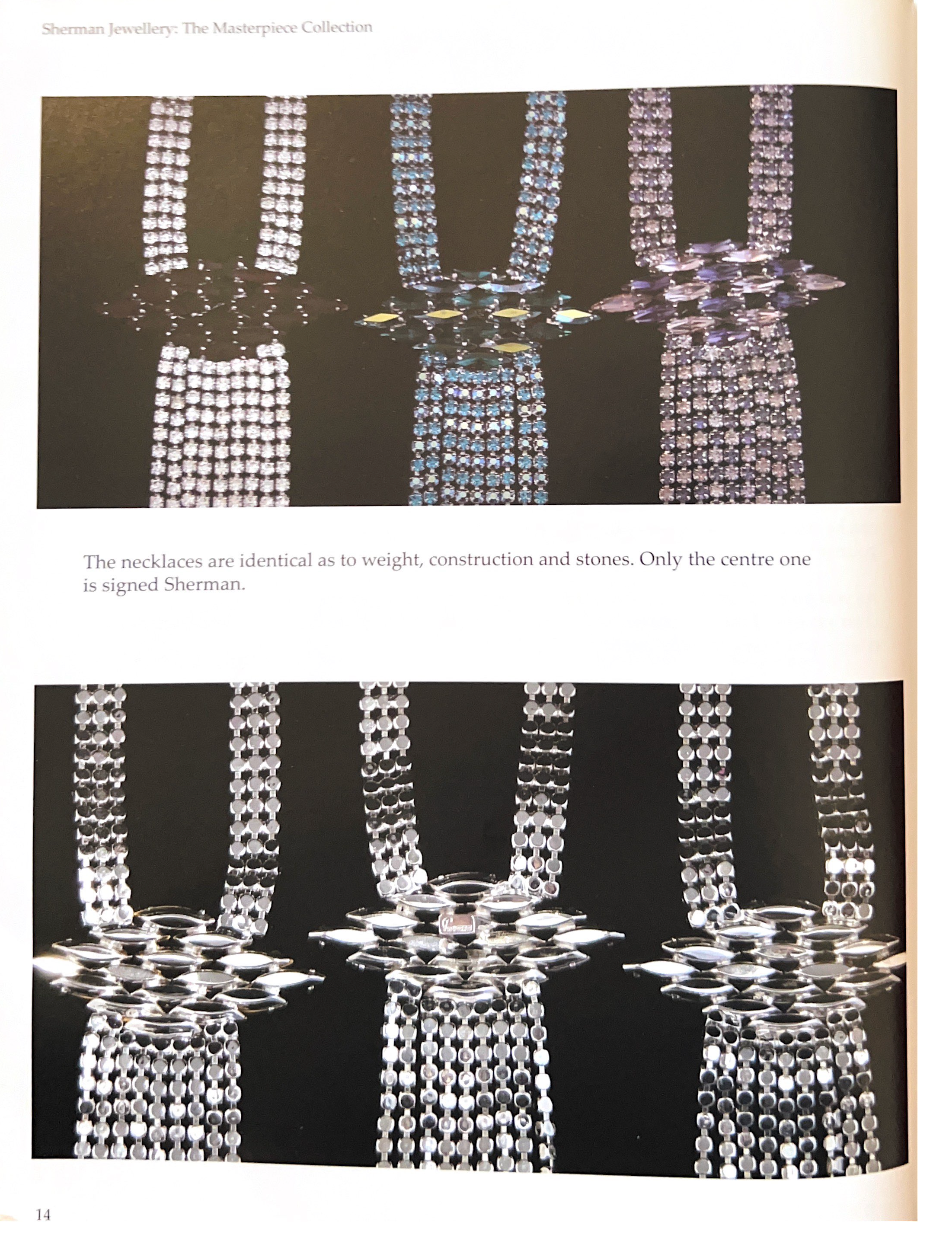 BOOK PIECE UNSIGNED SHERMAN CLEAR SWAROVSKI CRYSTAL RHINESTONE UNIQUE NECKLACE