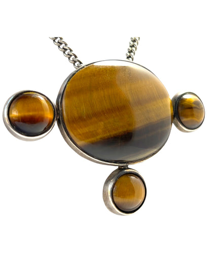 SUBLIME EARLY MODERNIST TANE TIGER EYE & STERLING SILVER NECKLACE & EARRINGS -SOLD SEPARATELY