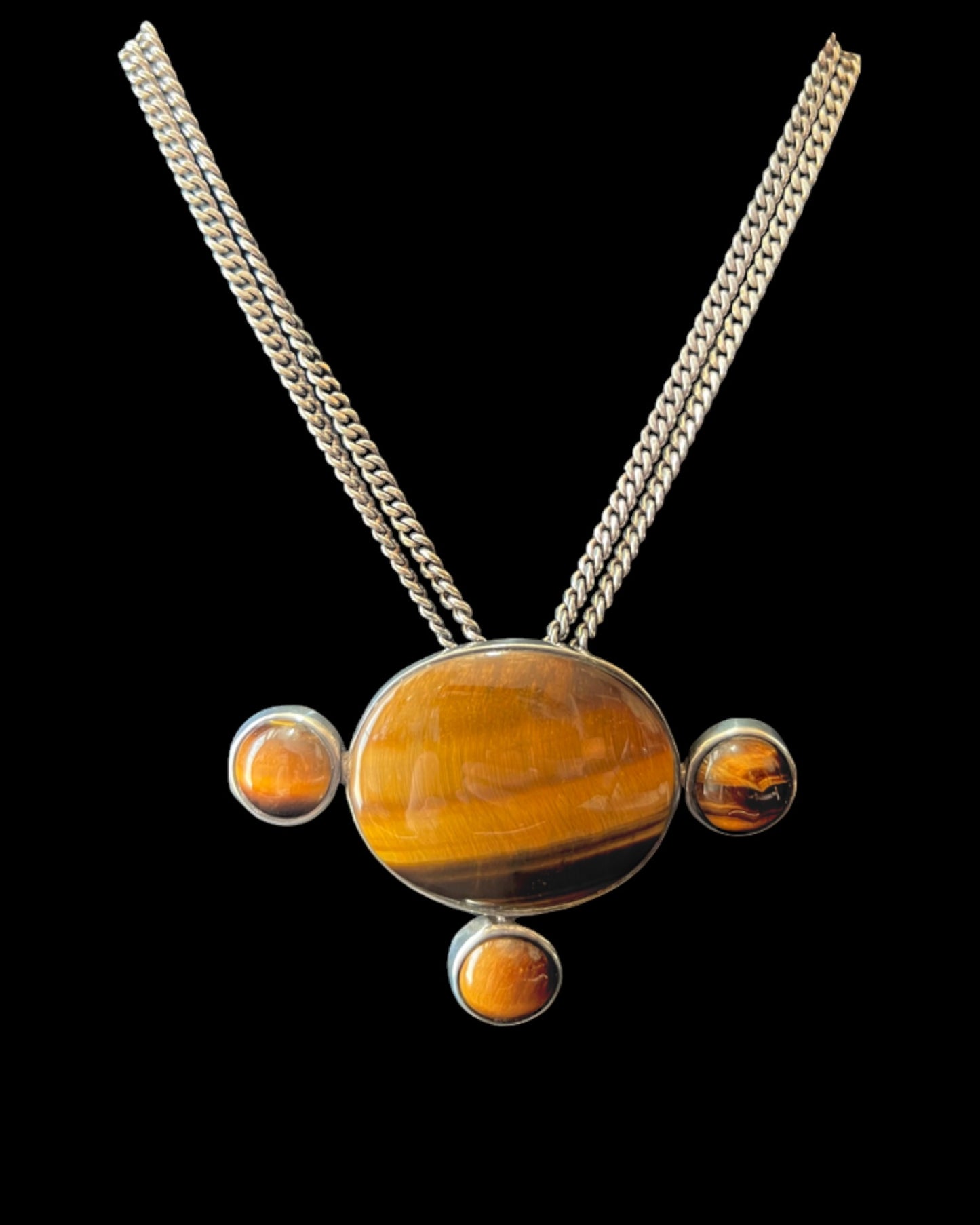 SUBLIME EARLY MODERNIST TANE TIGER EYE & STERLING SILVER NECKLACE & EARRINGS -SOLD SEPARATELY