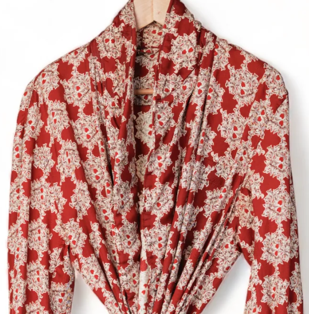 RARE FABULOUS SEXY UNISEX 1940S SMOKING JACKET SLINKY RAYON DRESSING GOWN ROBE PLAYING CARDS/POKER MOTIF