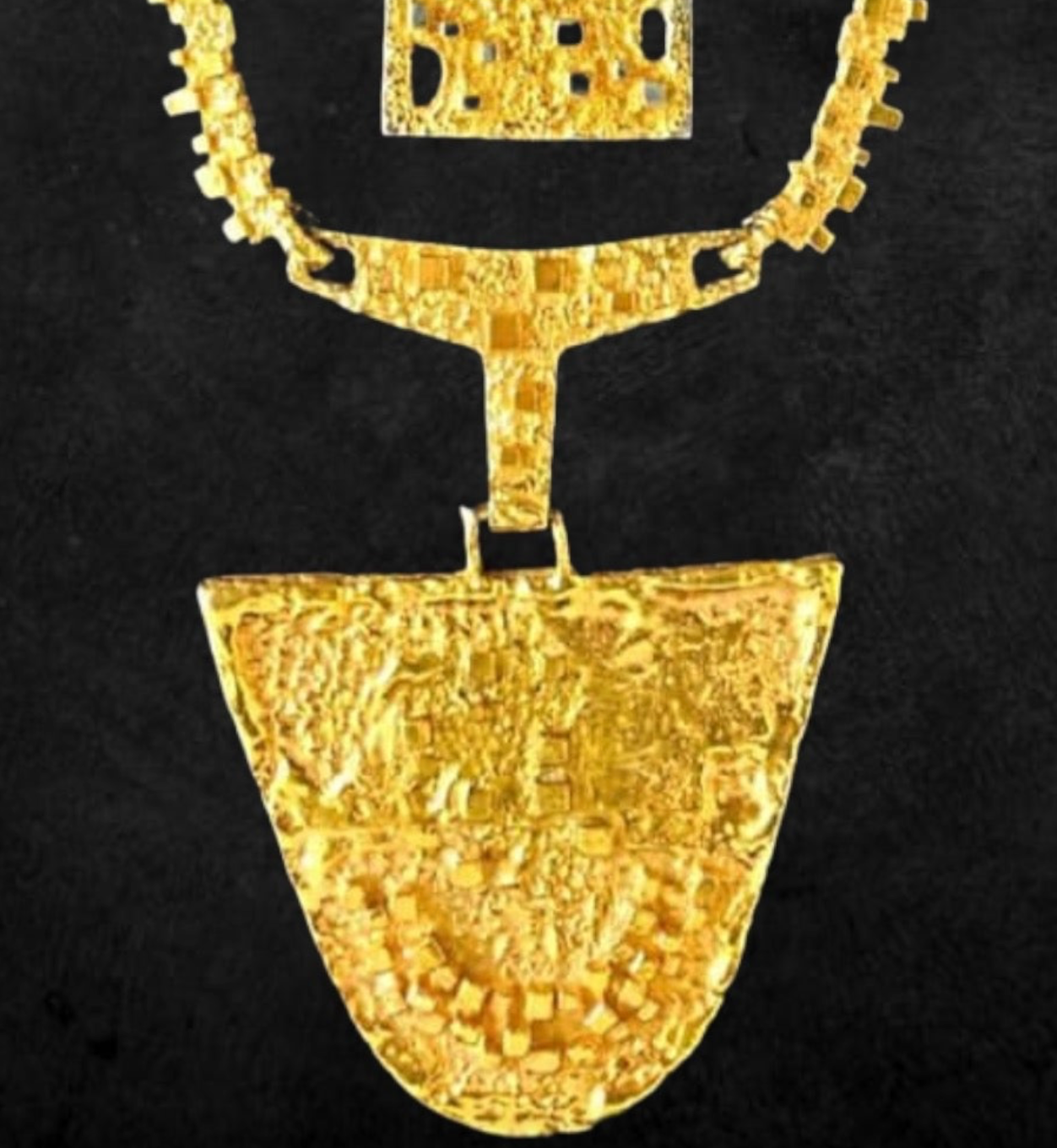 RARE & EPIC BRUTALIST GOLD PLATED PEWTER NECKLACE & BRACELET SET by MID CENTURY MODERN MONTREAL QUEBEC ARCHITECT/DESIGNER ROBERT LARIN