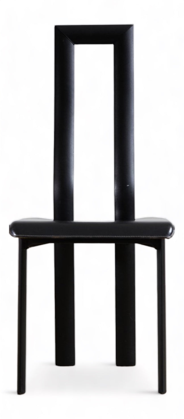 RARE POSTMODERN ITALIAN DESIGN by ANTONELLO MOSCA for YCAMI SET of 6 QUALITY BLACK LEATHER SCULPTURAL DINING CHAIRS