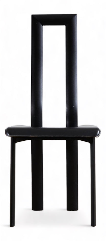 RARE POSTMODERN ITALIAN DESIGN by ANTONELLO MOSCA for YCAMI SET of 6 QUALITY BLACK LEATHER SCULPTURAL DINING CHAIRS