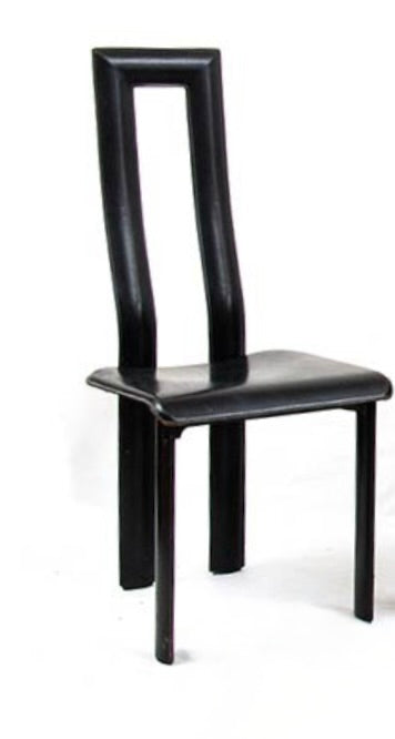 RARE POSTMODERN ITALIAN DESIGN by ANTONELLO MOSCA for YCAMI SET of 6 QUALITY BLACK LEATHER SCULPTURAL DINING CHAIRS