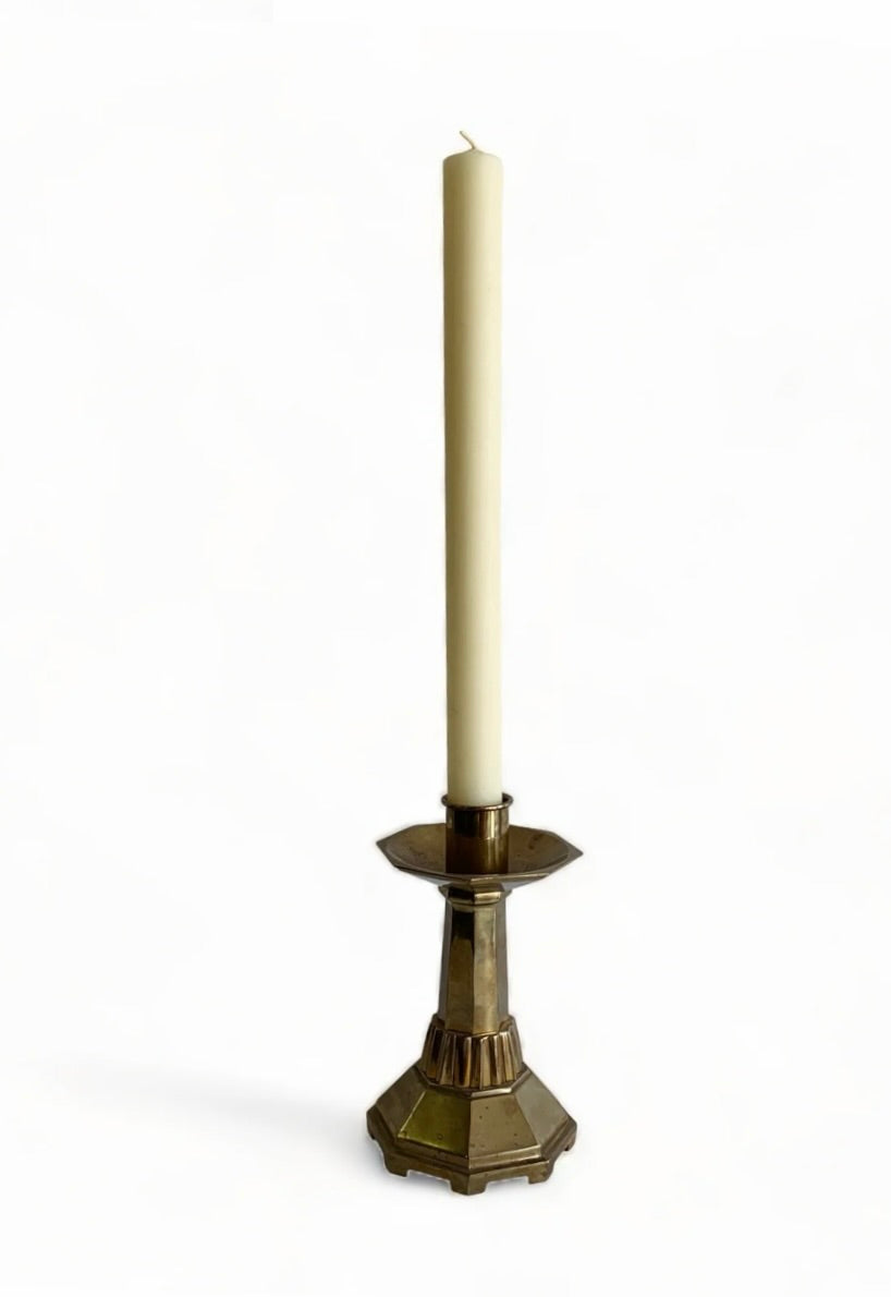 PAIR of HEAVY BRASS LITURGICAL CANDLESTICKS w/ SPECIALTY CANDLES
