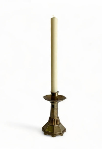 PAIR of HEAVY BRASS LITURGICAL CANDLESTICKS w/ SPECIALTY CANDLES