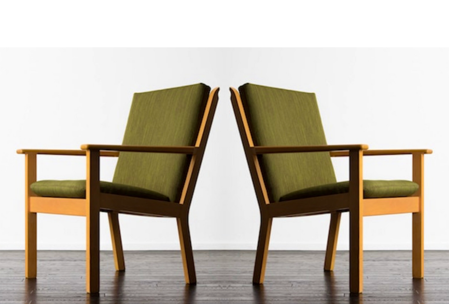 PAIR HANS J. WEGNER MODEL GE-284 for GETAMA OAK 'JUBILEE' ARMCHAIRS FRESH UPHOLSTERY OCCASIONAL or CAPTAINs