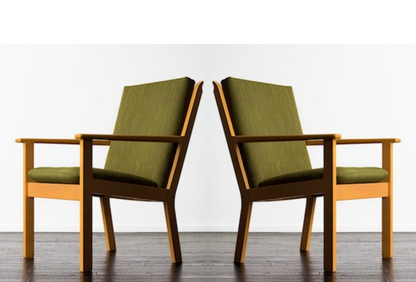 PAIR HANS J. WEGNER MODEL GE-284 for GETAMA OAK 'JUBILEE' ARMCHAIRS FRESH UPHOLSTERY OCCASIONAL or CAPTAINs