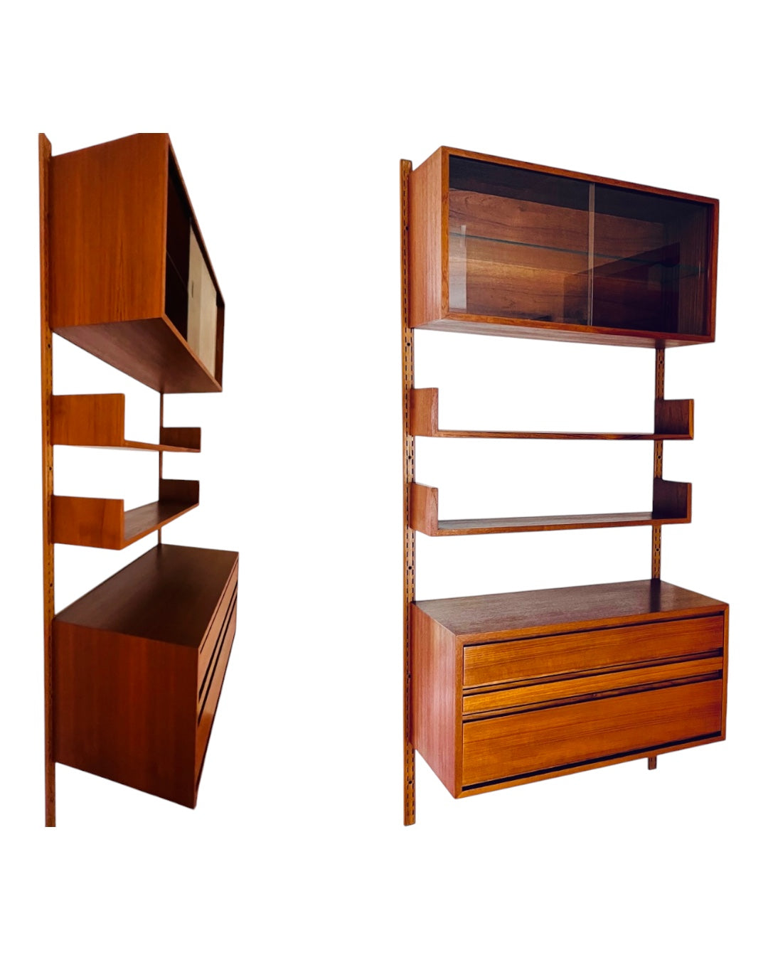 MID CENTURY MODERN CANADIAN DESIGN SINGLE BAY REFF MODULAR TEAK WALL SYSTEM w/ STORAGE. DISPLAY  and SHELVING