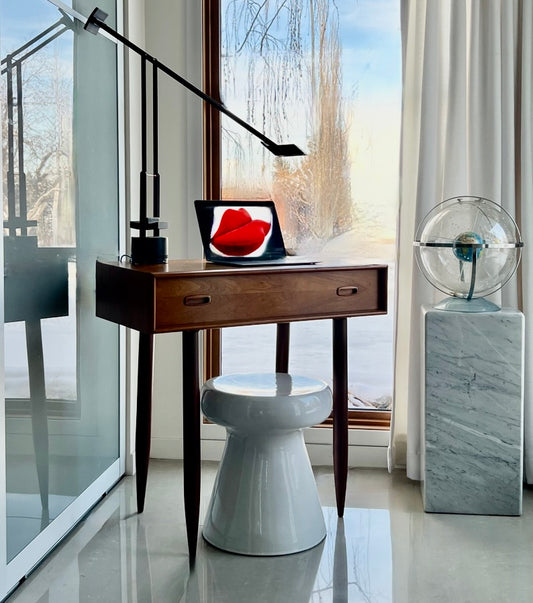 UNIQUE LIFT TOP w/ INTERIOR MIRROR  TEAK MID CENTURY MODERN DANISH DESK/ VANITY/ ENTRANCE/ ART TABLE