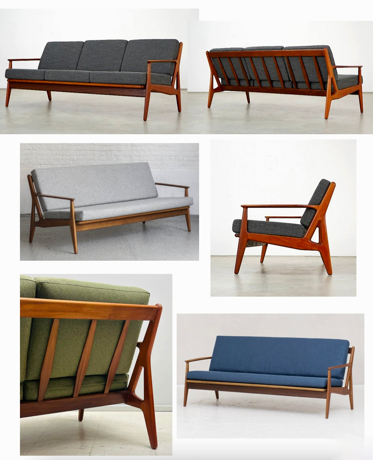 ARNE VODDER for VAMO SODERBERG MOBELFABRIK DENMARK 1950s 1960s 3 SEATER SOLID TEAK WOOD FRAME SCULPTURAL  SOFA COUCH