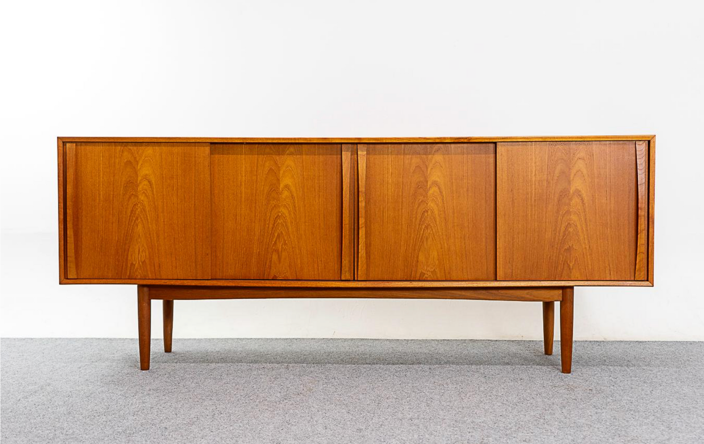SCANDINAVIAN TEAK CREDENZA/BUFFET SERVER w/ SLIDING GLASS DOOR TOPPER