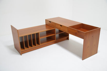 TEAK 2 PIECE EXPANDABLE DESK OR STEREO, MEDIA STORAGE UNIT