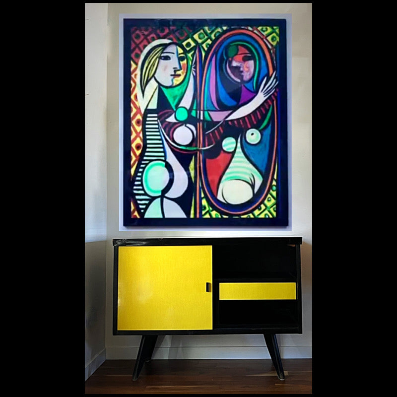 HUGE PICASSO- LACQUERED CONTEMPORARY PRINT ON FRAME/ "GIRL BEFORE A MIRROR"