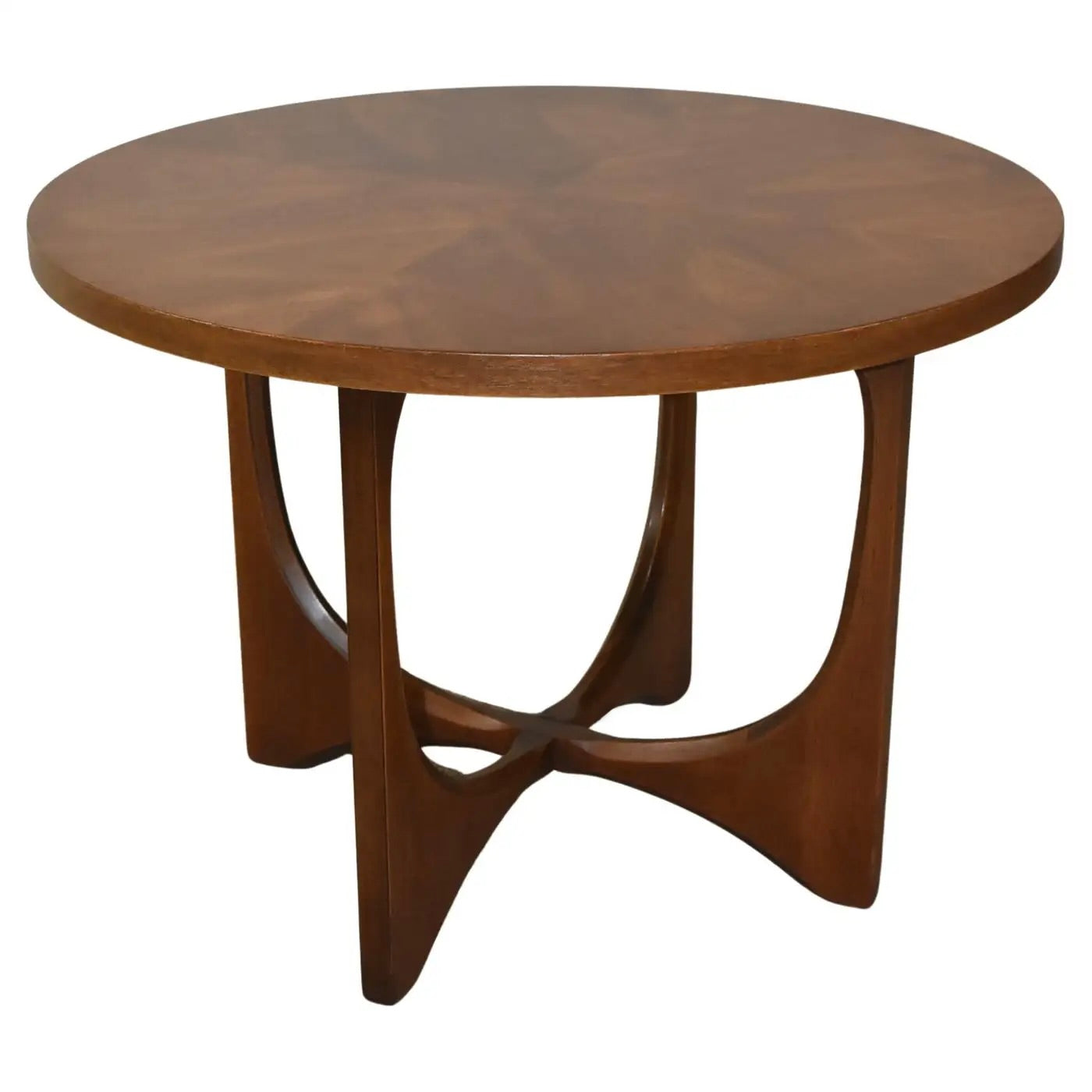 BRAZILIAN ARCHITECT OSCAR NIEMEYER ROUND WALNUT BRASILA for BROYHILL LAMP COFFE SIDE TABLE W/ 4 ARCH SCULPTURAL BASE